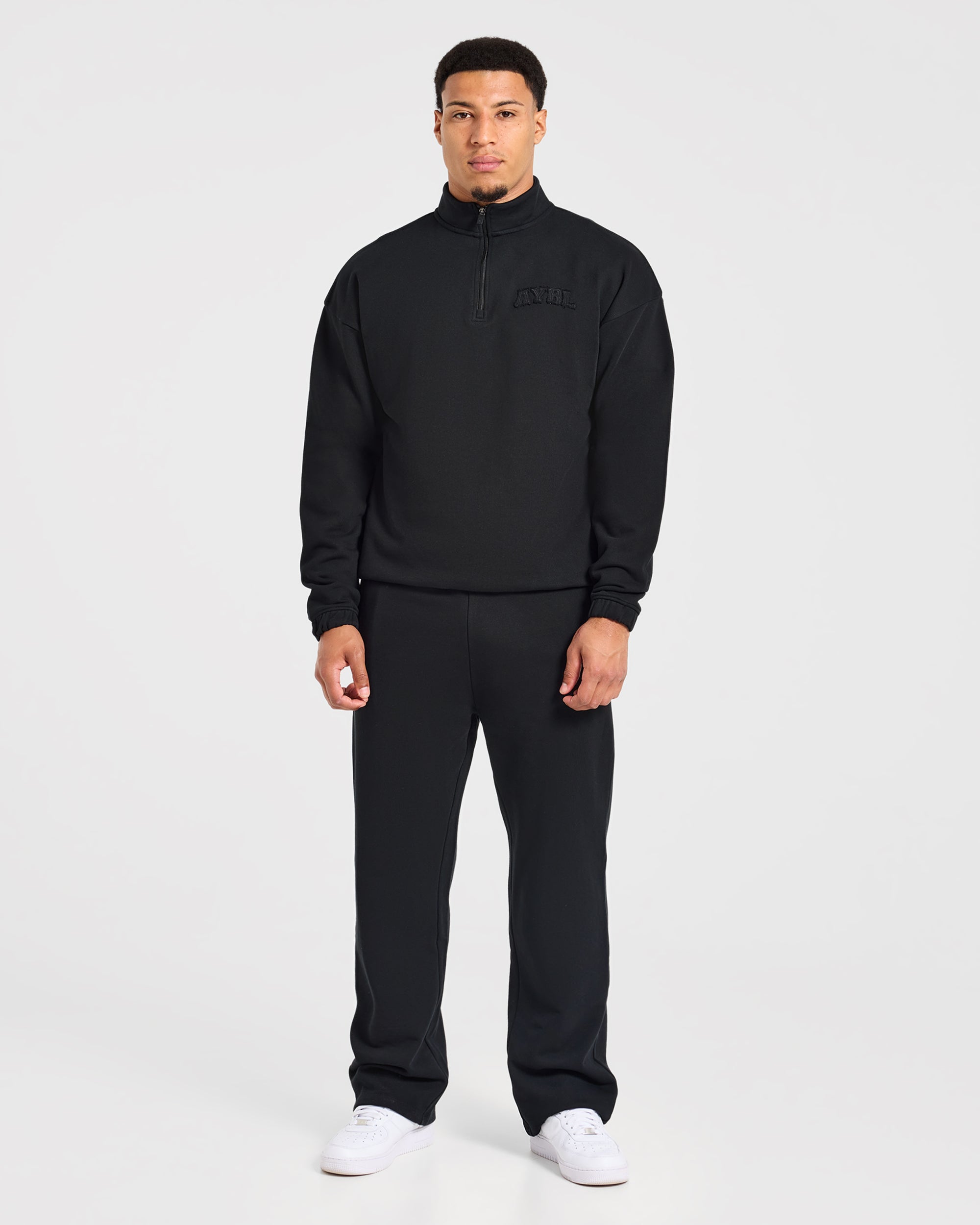 Effortless Oversized 1/4 Zip Pullover - Black