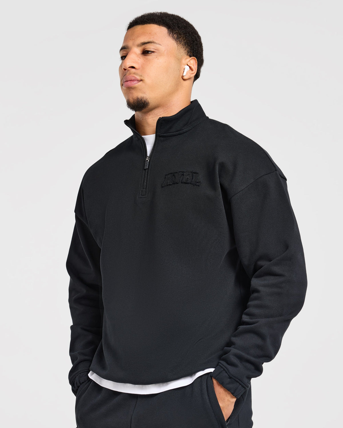 Effortless Oversized 1/4 Zip Pullover - Black