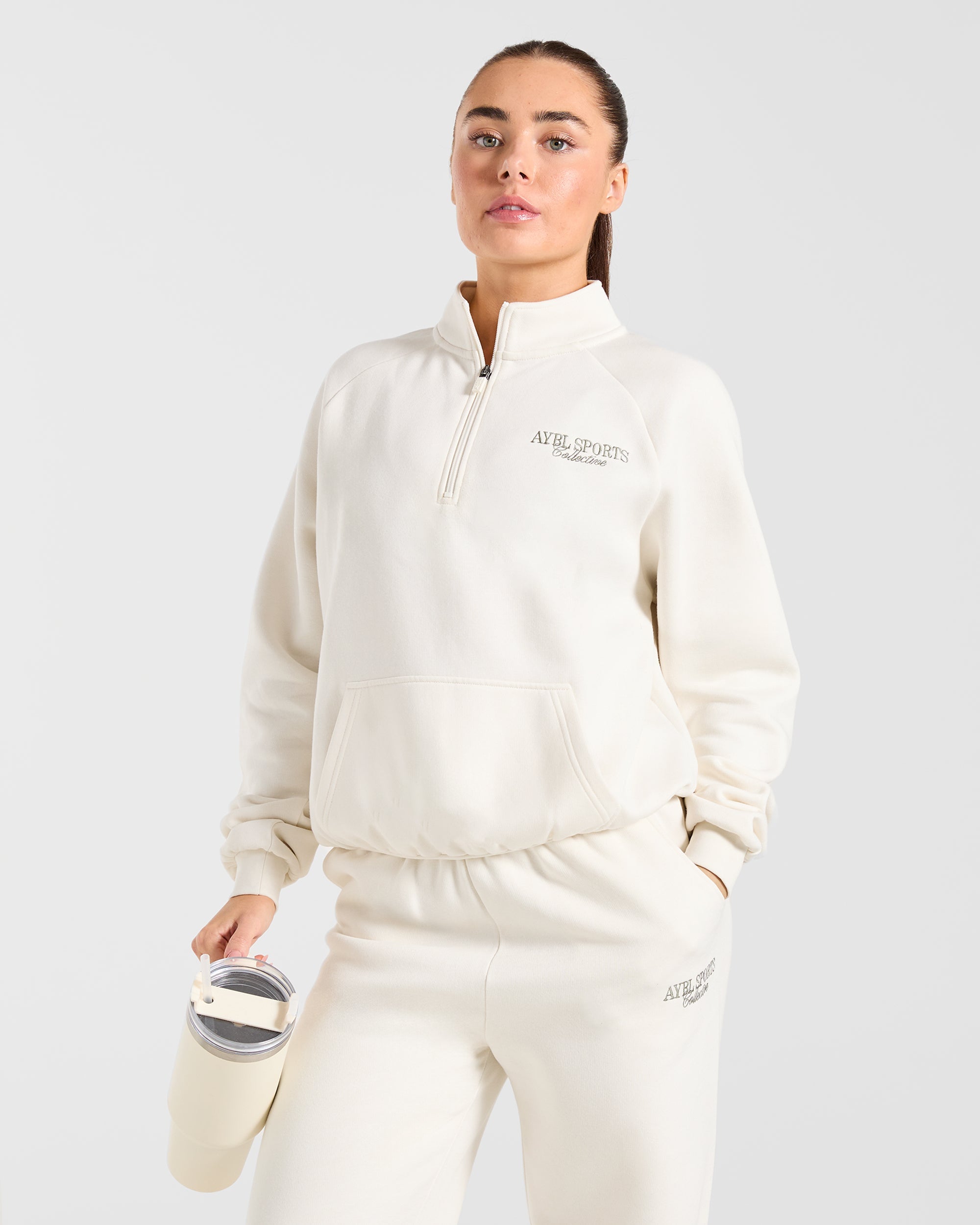 Sports Collective Oversized 1/4 Zip Pullover - Off White/Green