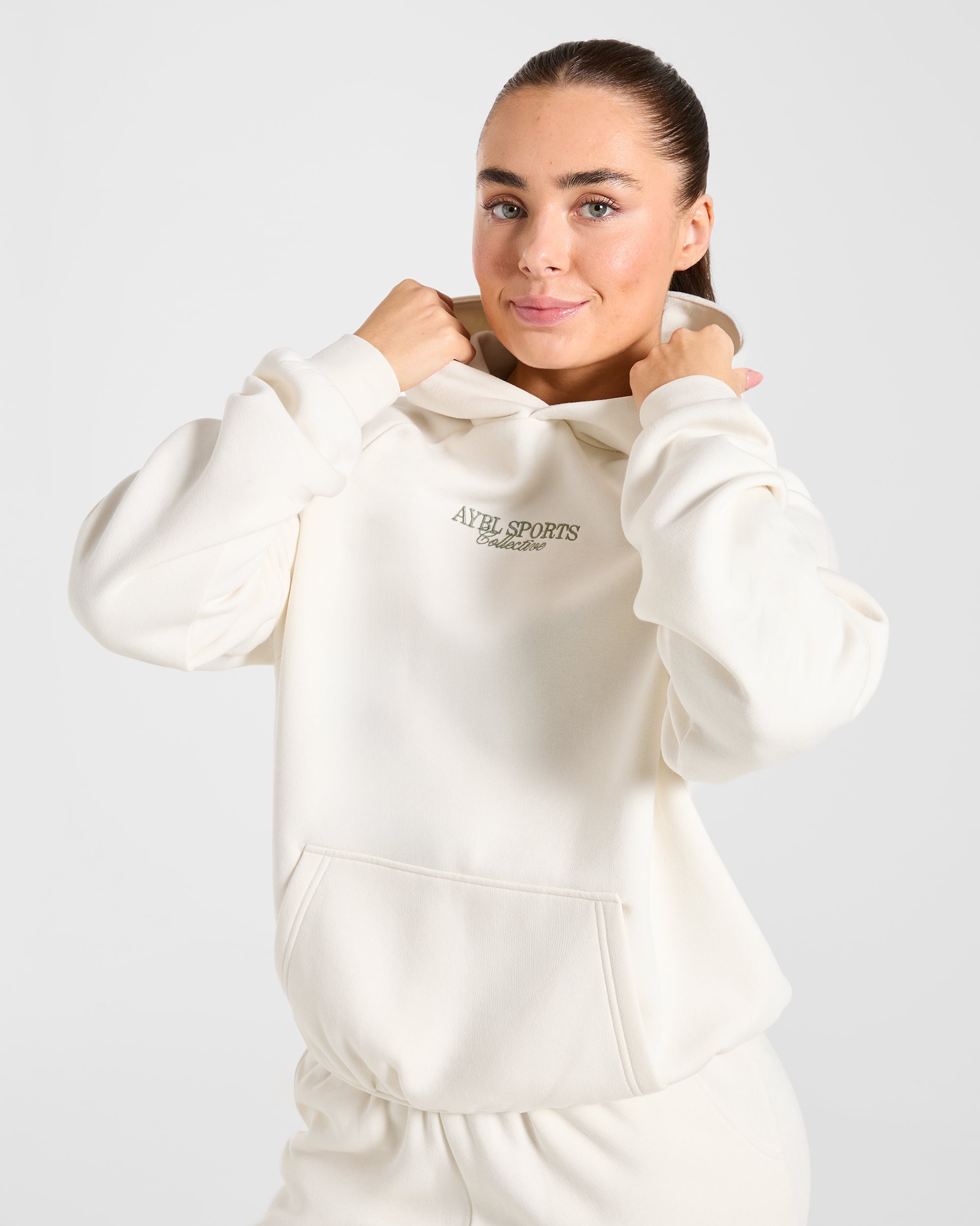 Sports Collective Oversized Hoodie - Off White/Green