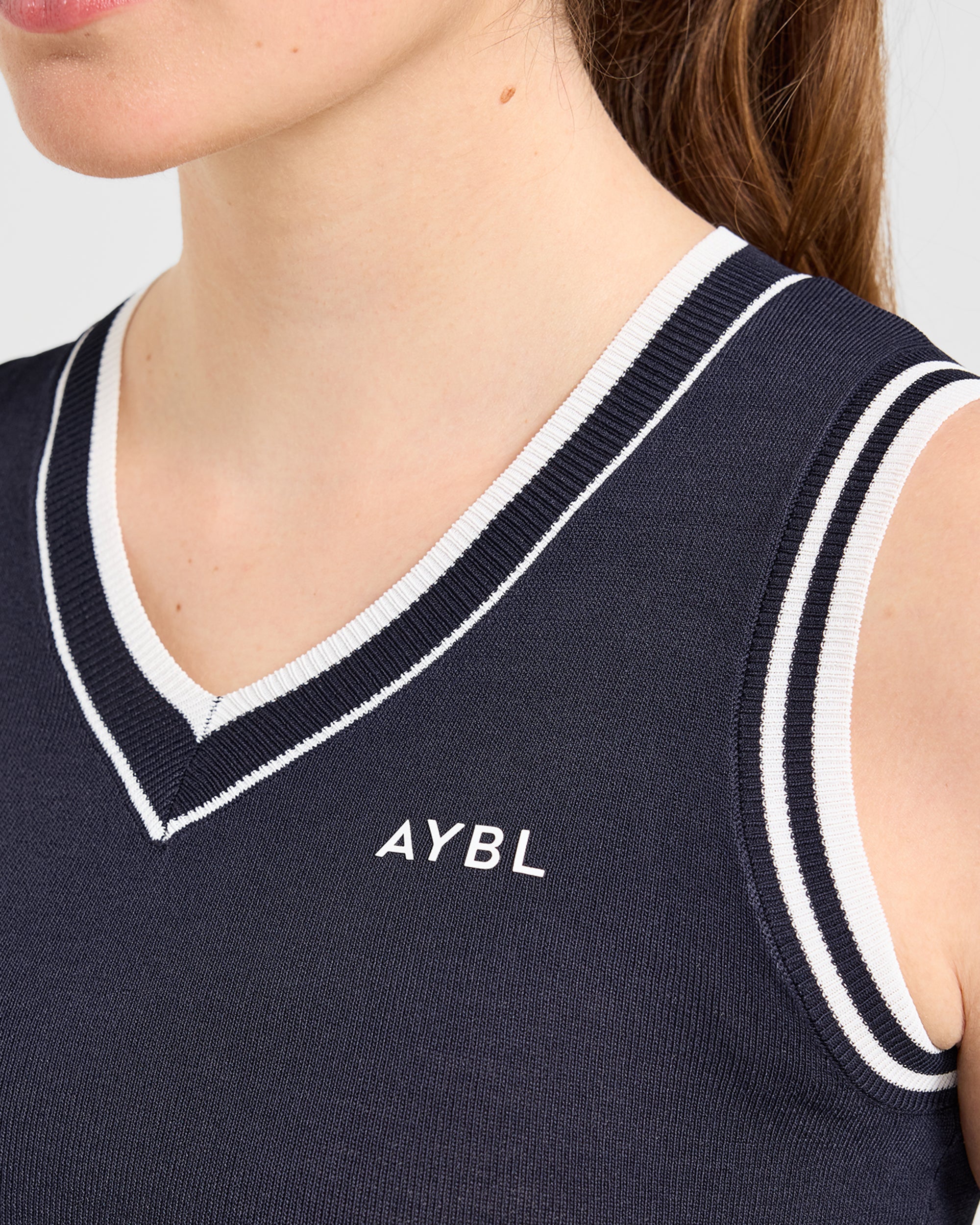 Classic Knitted V Neck Vest - Navy