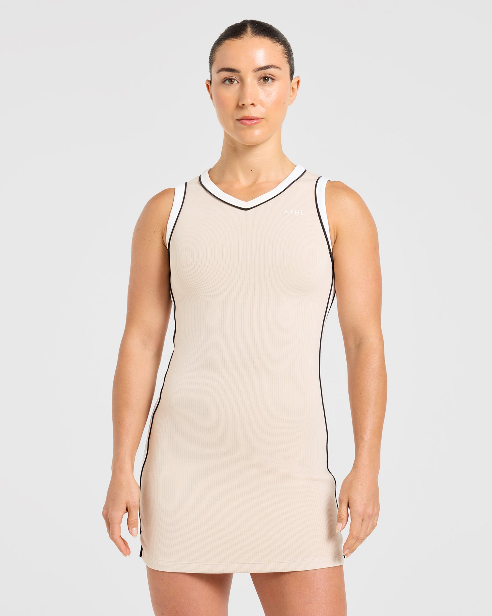 Signature V Neck Dress - Sand