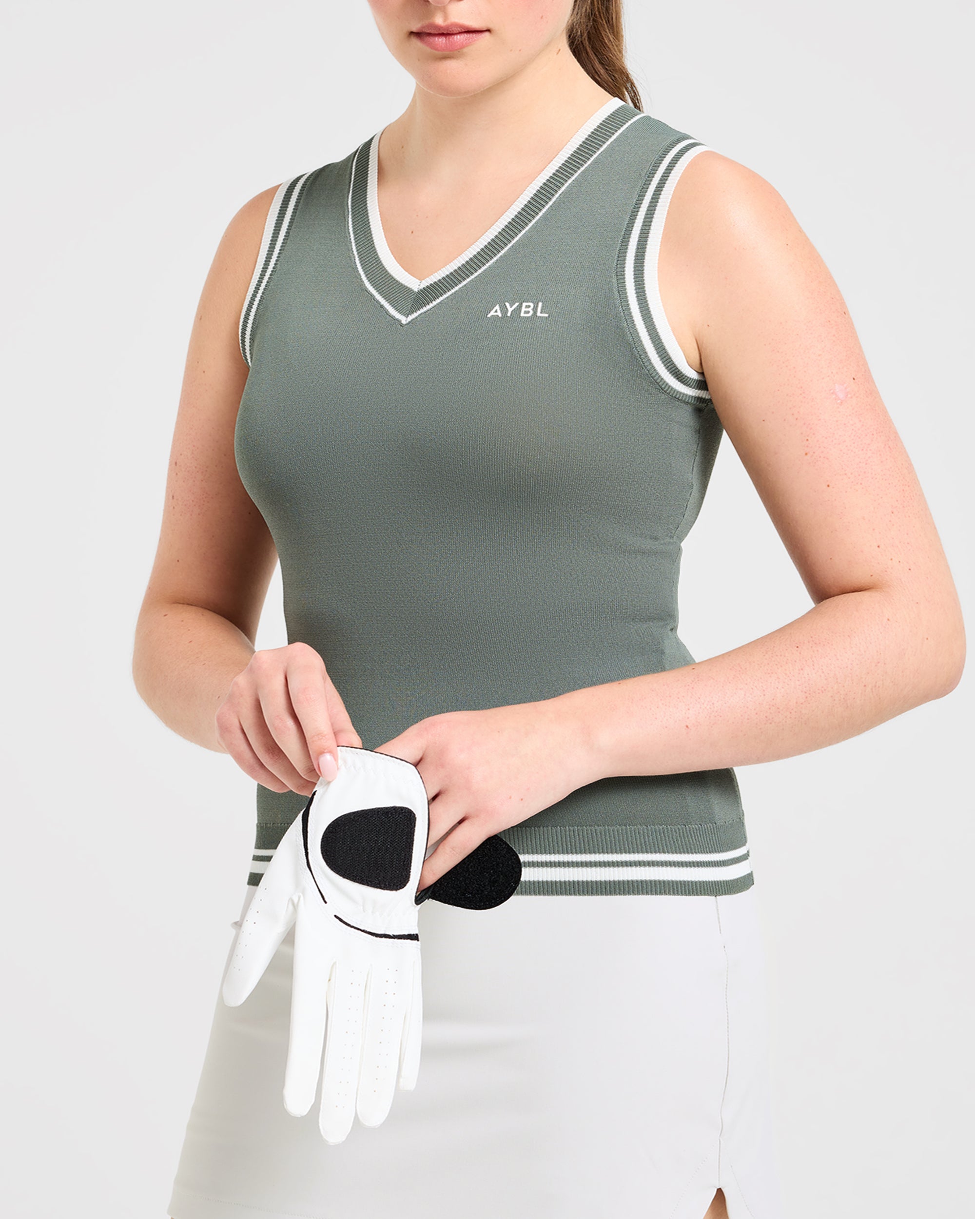 Classic Knitted V Neck Vest - Hillside Green