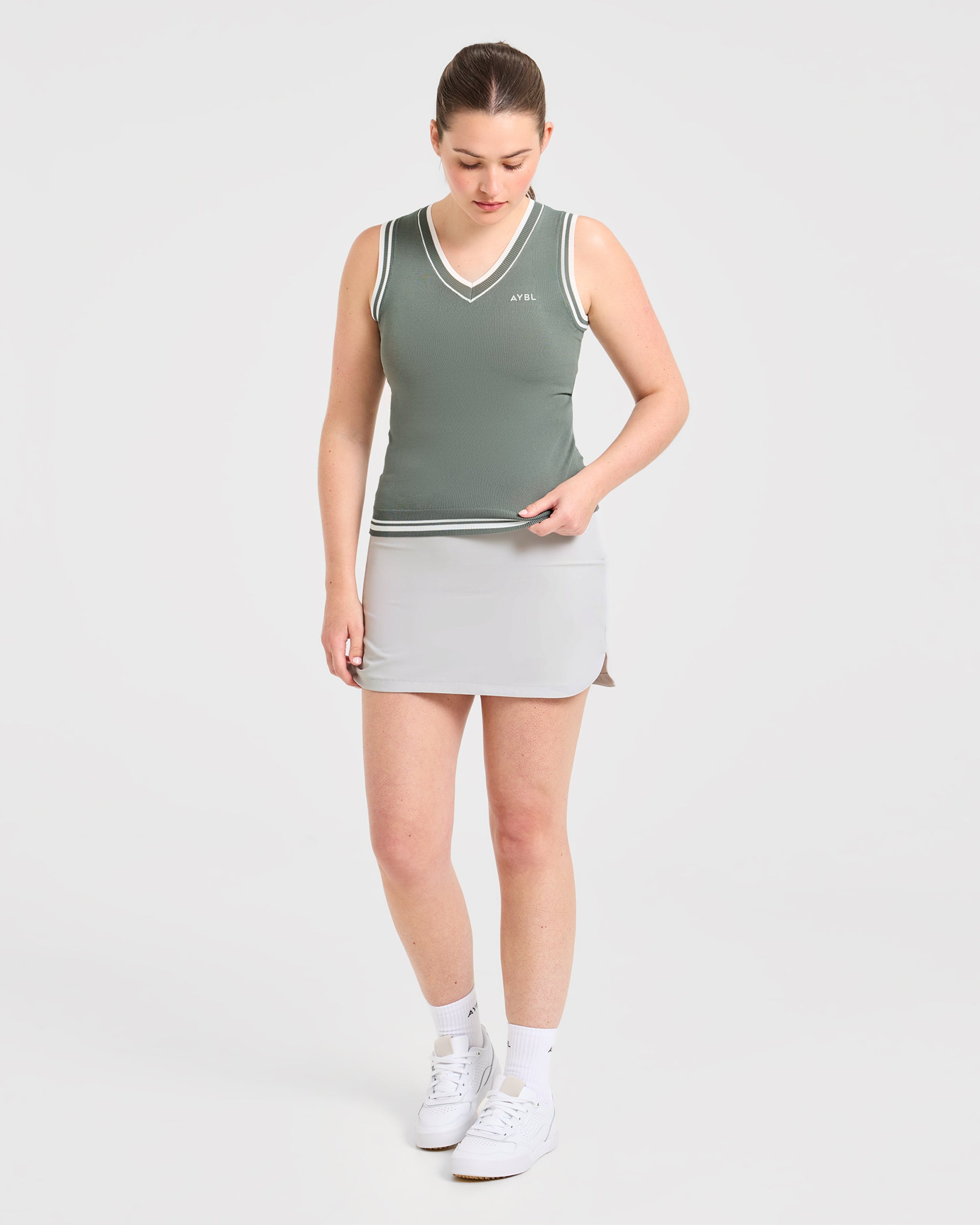 Classic Knitted V Neck Vest - Hillside Green