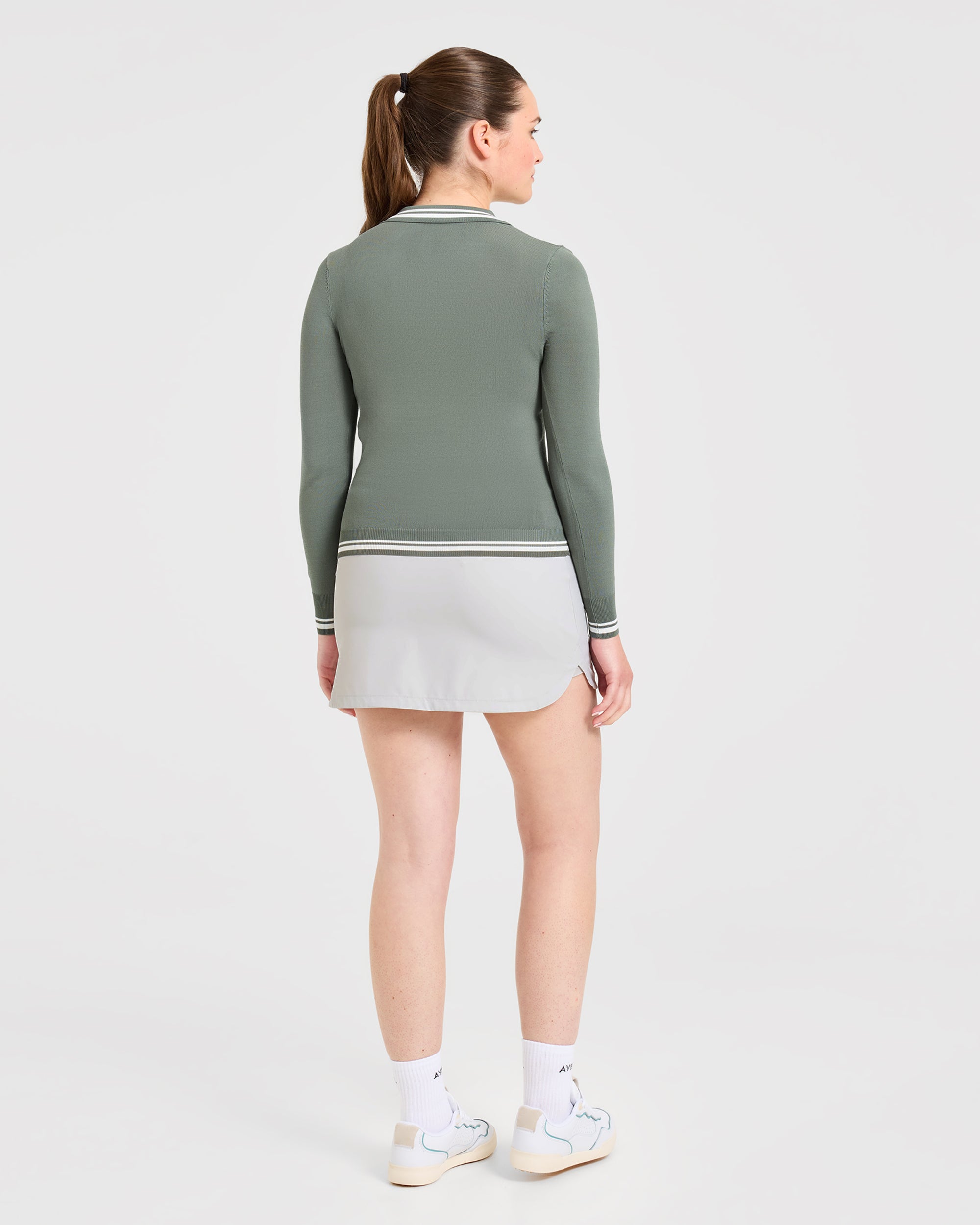 Classic Knitted Long Sleeve Polo - Hillside Green