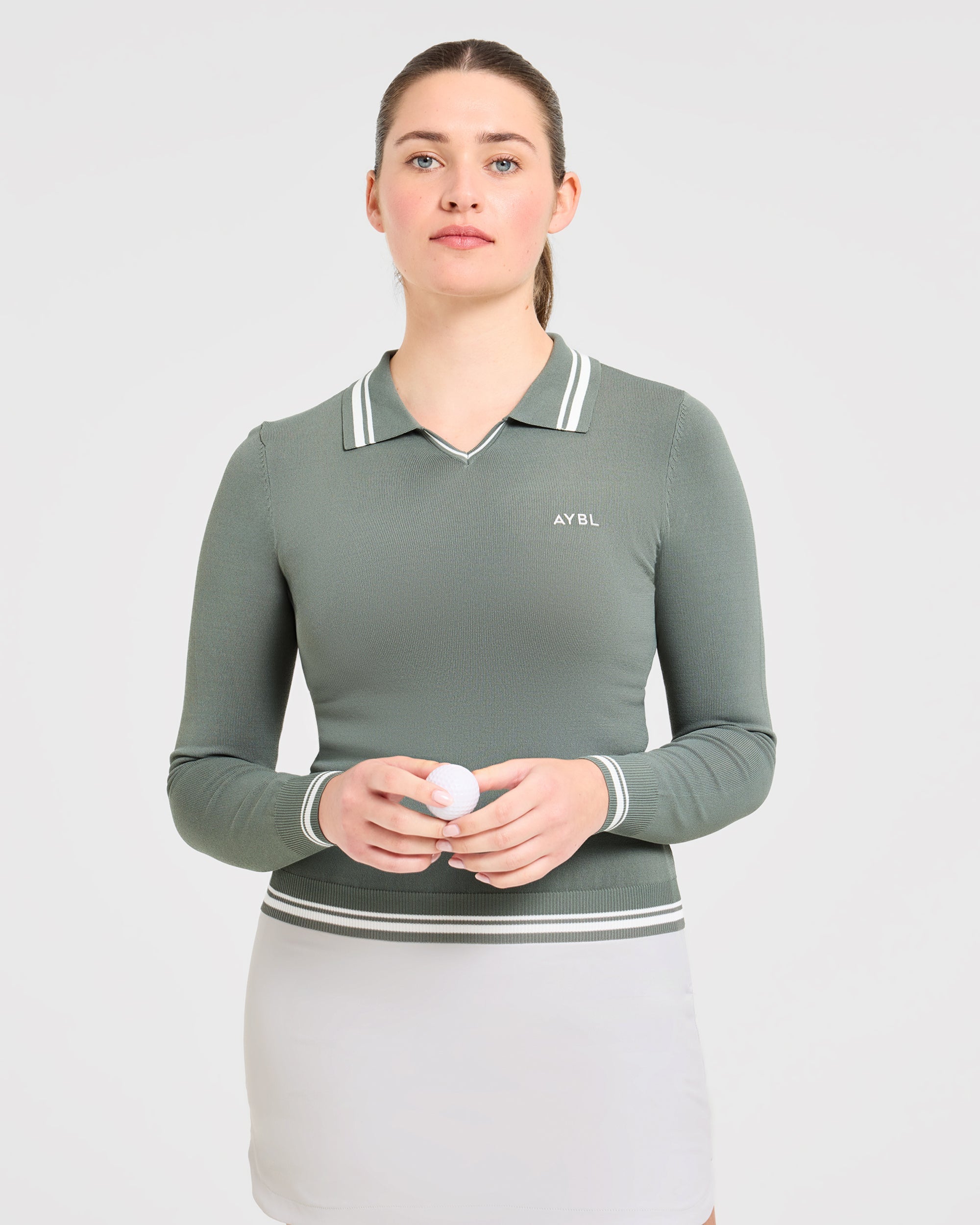 Classic Knitted Long Sleeve Polo - Hillside Green