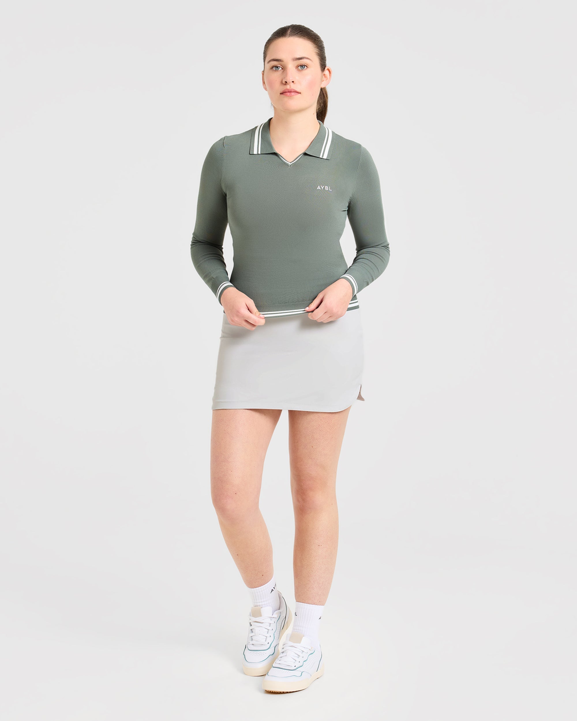 Classic Knitted Long Sleeve Polo - Hillside Green