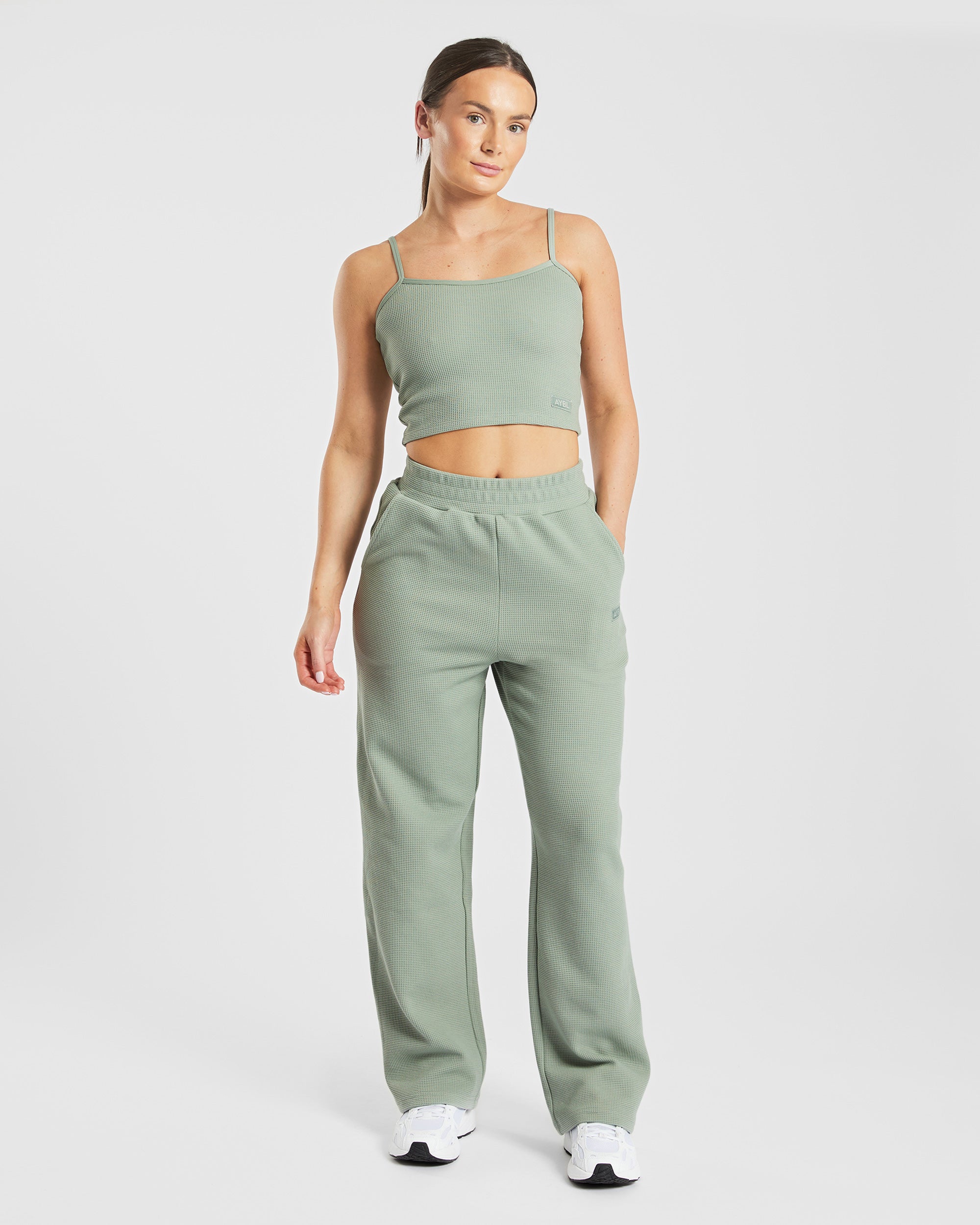 Waffle Crop Vest - Sage Green
