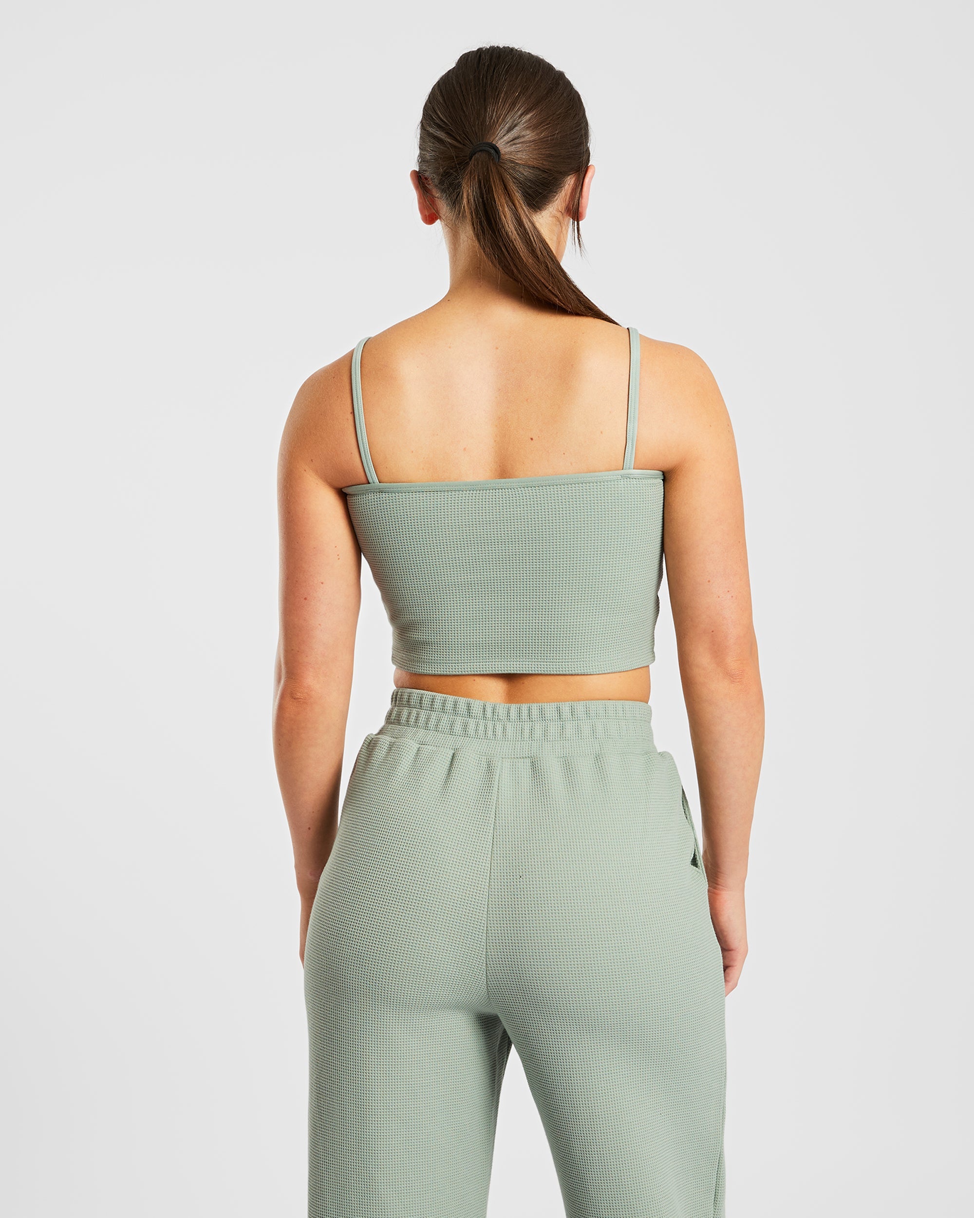 Waffle Crop Vest - Sage Green