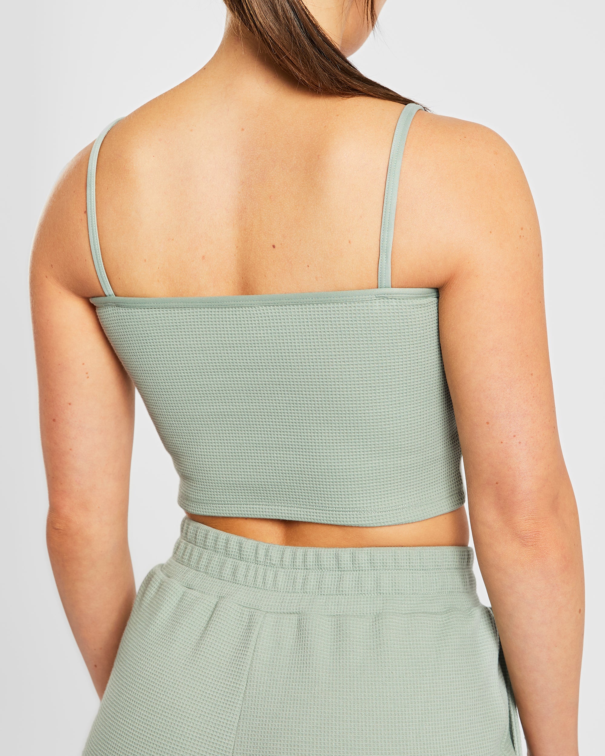Waffle Crop Vest - Sage Green