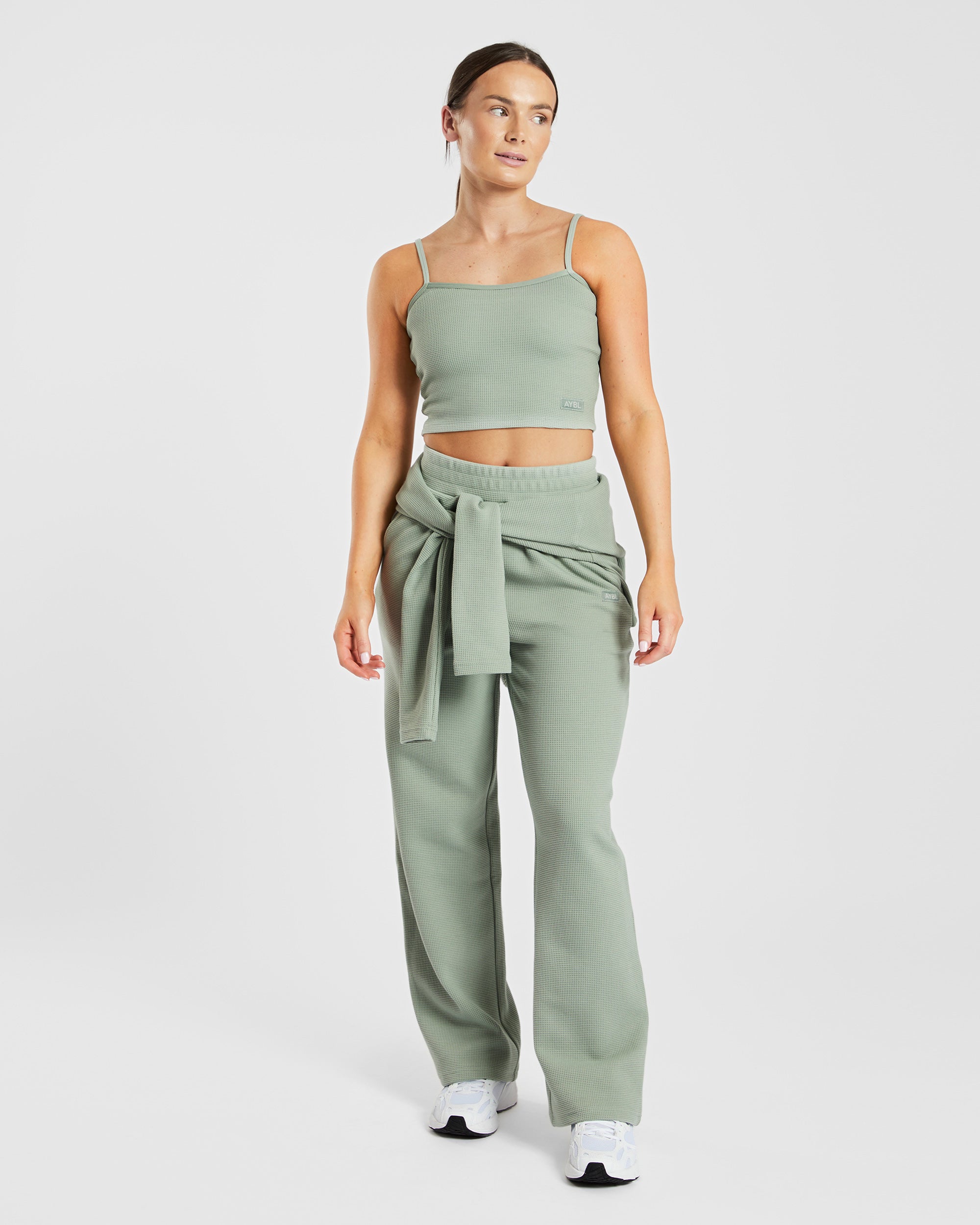 Waffle Crop Vest - Sage Green