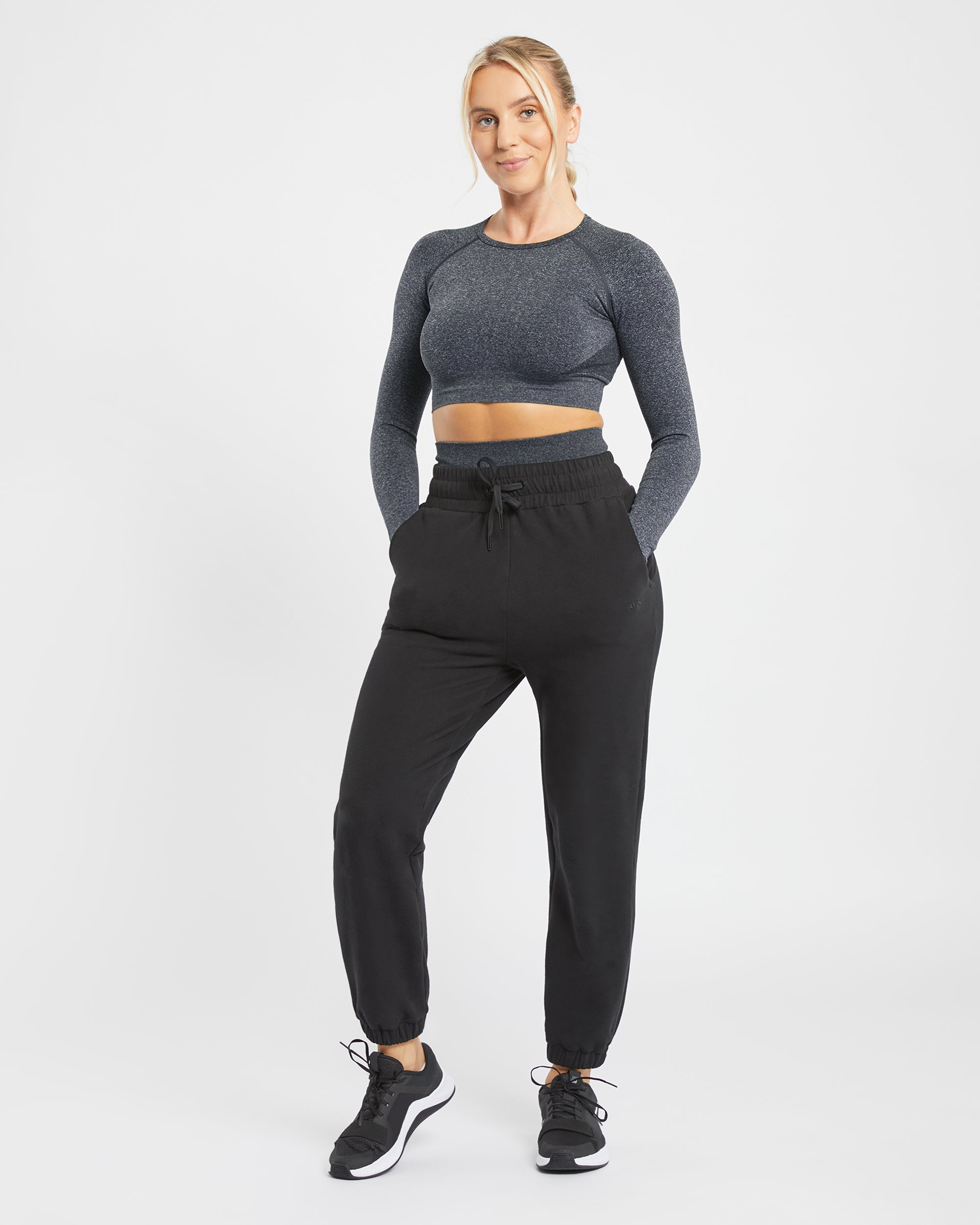 Empower Seamless Long Sleeve Crop Top - Black Marl