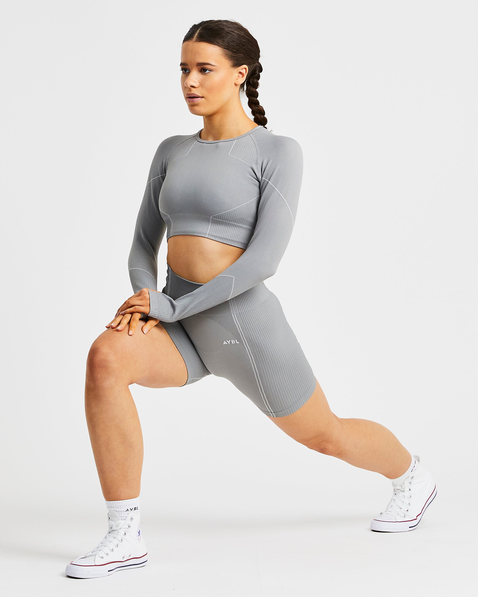 Reflex Seamless Long Sleeve Crop Top - Grey